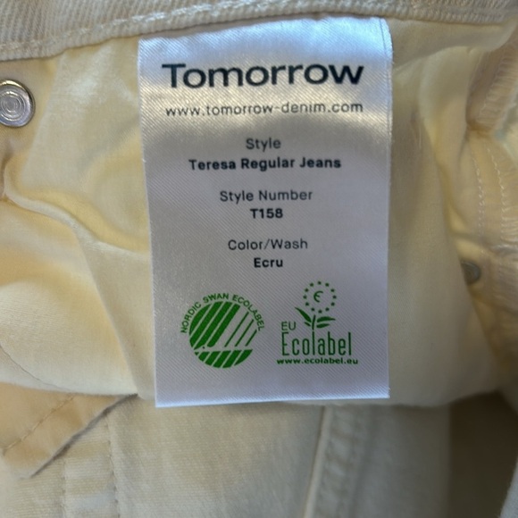 Tomorrow Denim Teresa Regular Cropped Jean White Button Fly Organic Cotton Sz 28 - Picture 13 of 16